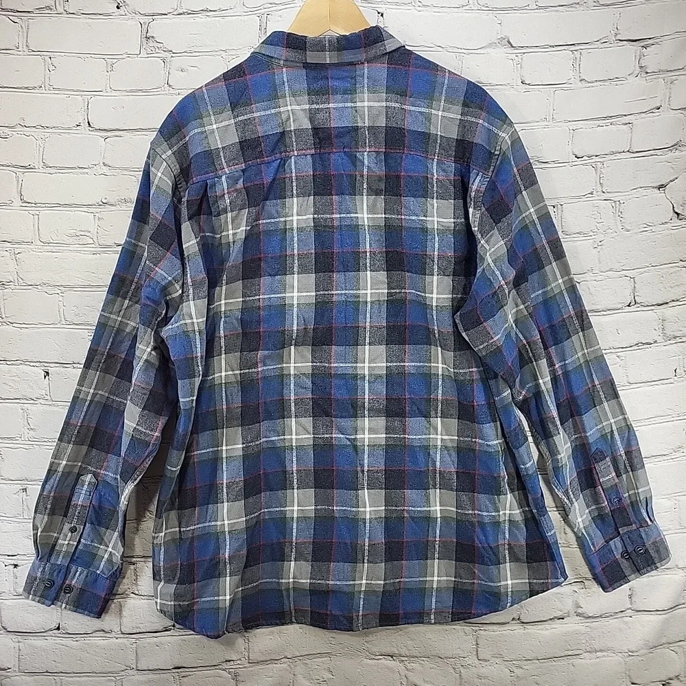 Weatherproof Vintage Flannel Shirt Mens XXL Blue Gray‎ Plaid Button Front